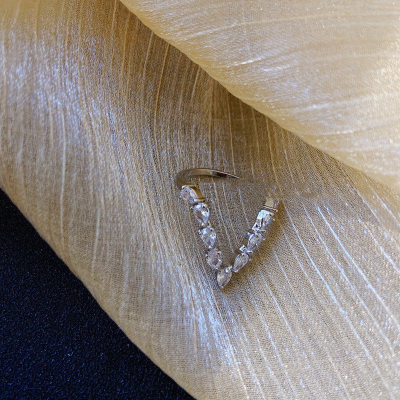 Womens Charm Ring Set V Shaped Zircons Gold Silver Trio