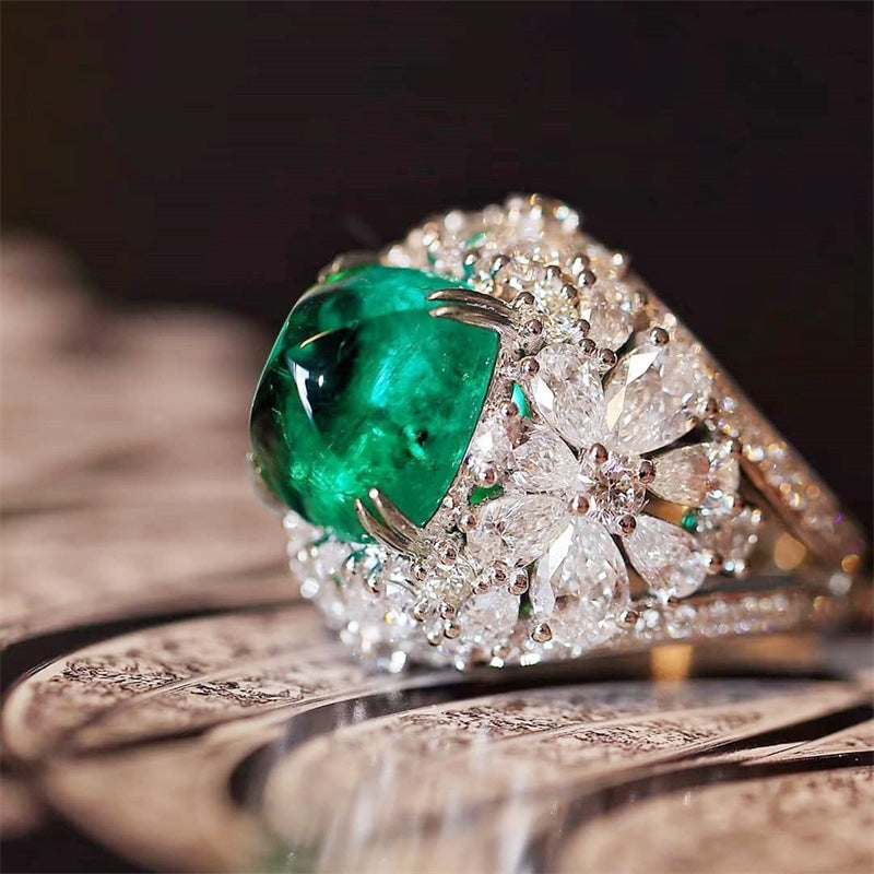 Green Zircon Ring Retro Geometric Copper Design Elegant Fashion Jewelry For Women Gift Idea Great Gift For Her