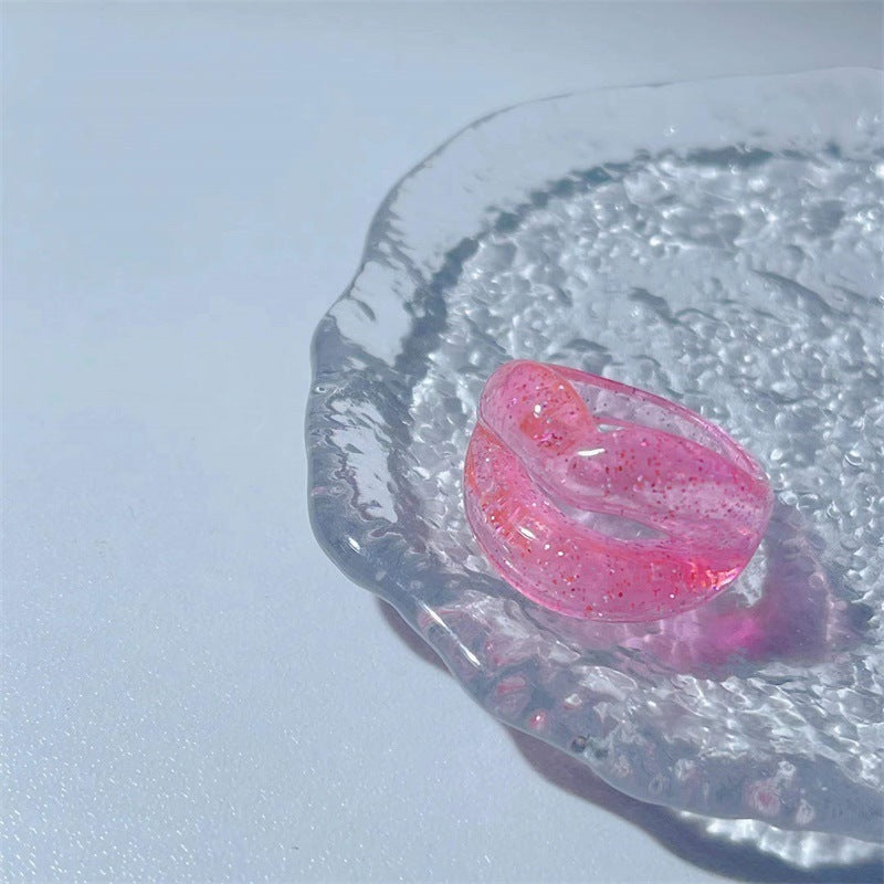 Resin Ring With Geometric Diamond Inlay Natural Adjustable Length Jewelry Gift For Women And Girls Chic Design