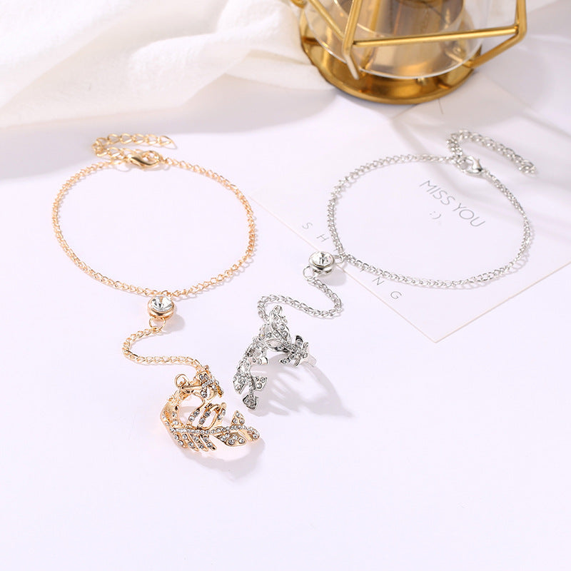 Womens Leaf Bracelet Set Electroplated Alloy European Fashion Jewelry Diamond Accent Elegant Charm Bracelet Chic Style