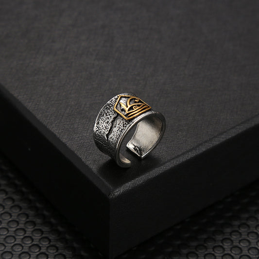 Mens Vintage Ring Adjustable Opening Unisex Alloy Ring Two Tone Design Personality Jewelry Gift for Men Modern