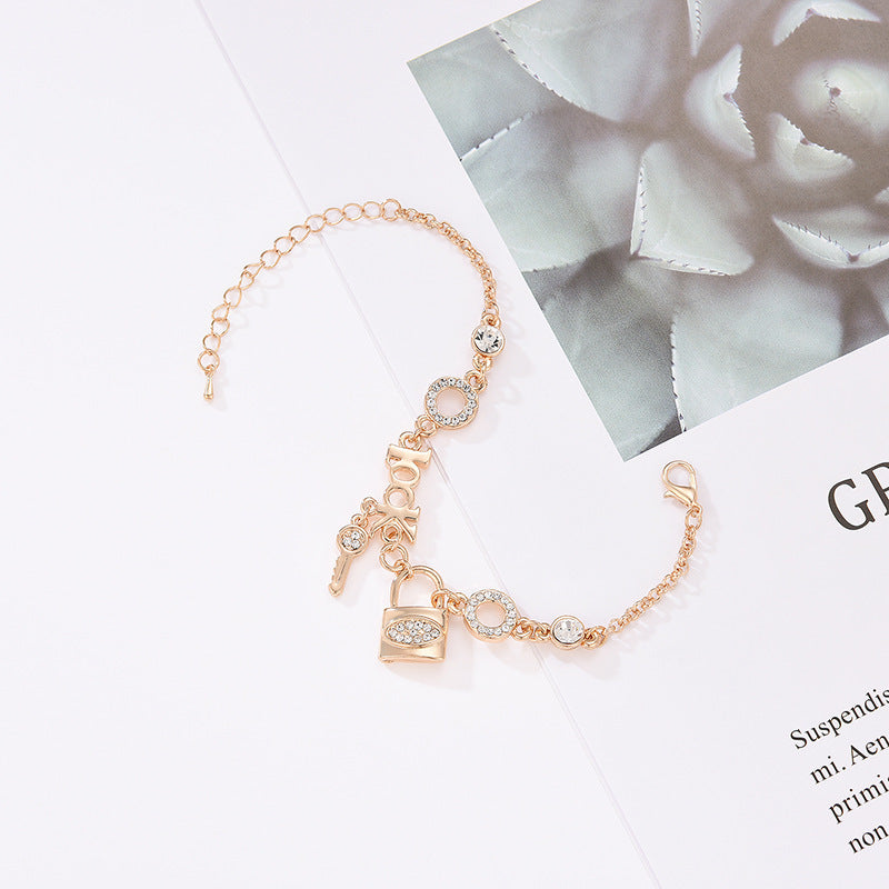 Key Bracelet For Women Adjustable Zinc Alloy Rhinestone Inlaid Fashion Jewelry Gift For Women And Girls Lovely