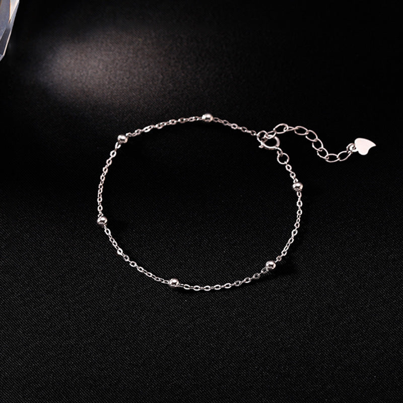 Silver Beaded Bracelet With White Gold Electroplated Chain For Women And Girls Fashion Jewelry For Daily Shine