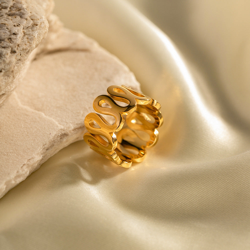 Women's Double 18K Gold Plated Ring Stainless Steel Symmetrical Geometric Ins Style Line Design Ring For Her