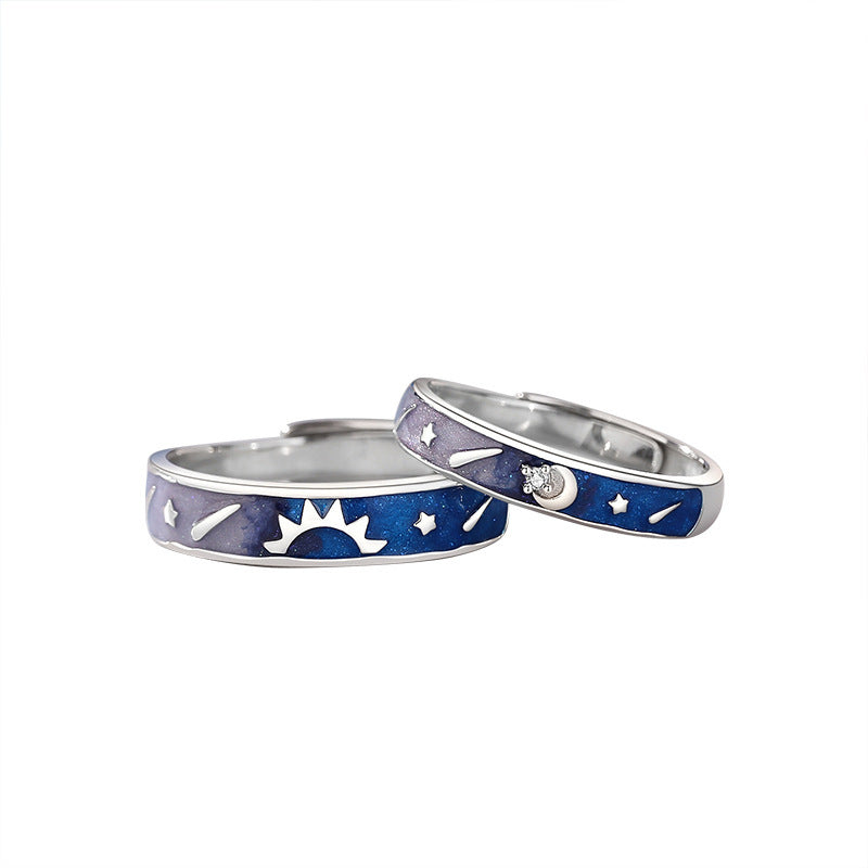 Sun And Moon Couple Rings Adjustable S925 Silver Zircon Matching Ring Set Electroplated With Cubic Zirconia Gems