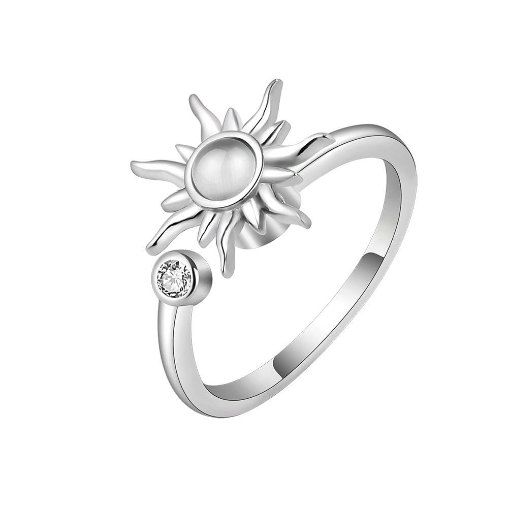 Rotating Sunflower Relief Anti Stress Ring Jewelry For Women Adjustable Copper Zircon Inlays Everyday Wear Now