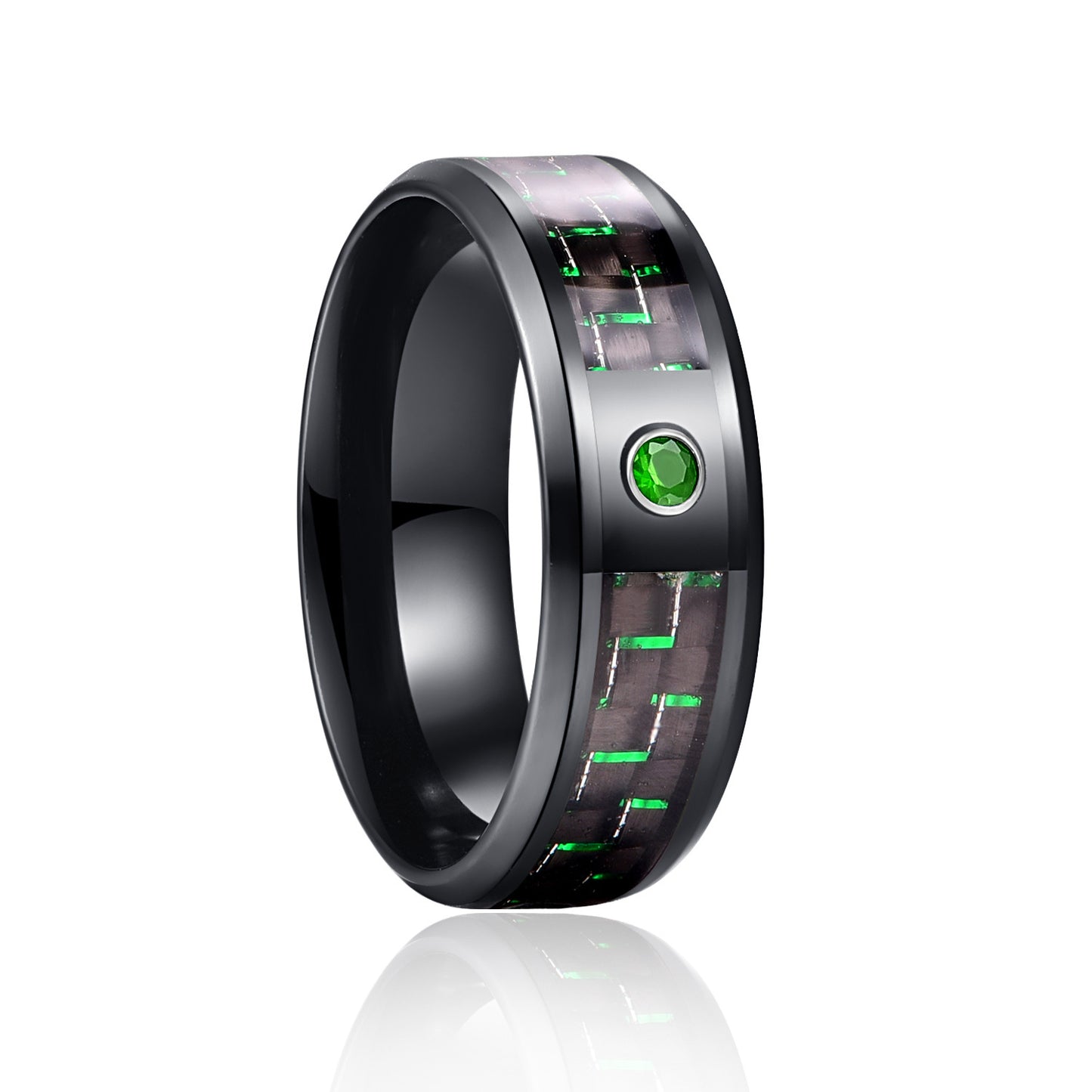 Mens Titanium Steel Ring With Diamond Insert And Carbon Fiber Inlay Sleek Modern Fashion Jewelry For Everyday Wear