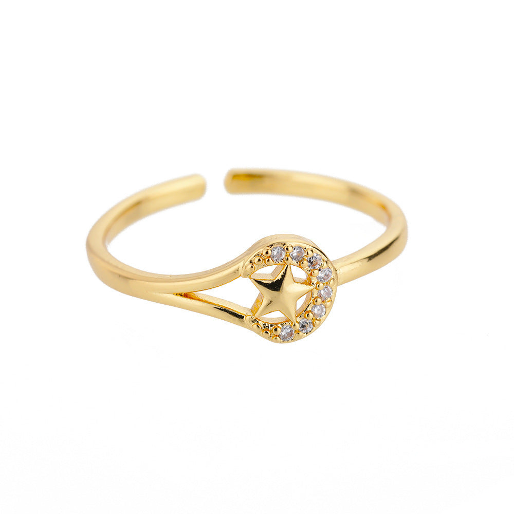 Womens Adjustable Opening Ring Gold Copper Zircon Hollow Design Fashion Ring For Women Elegant Jewelry Classic