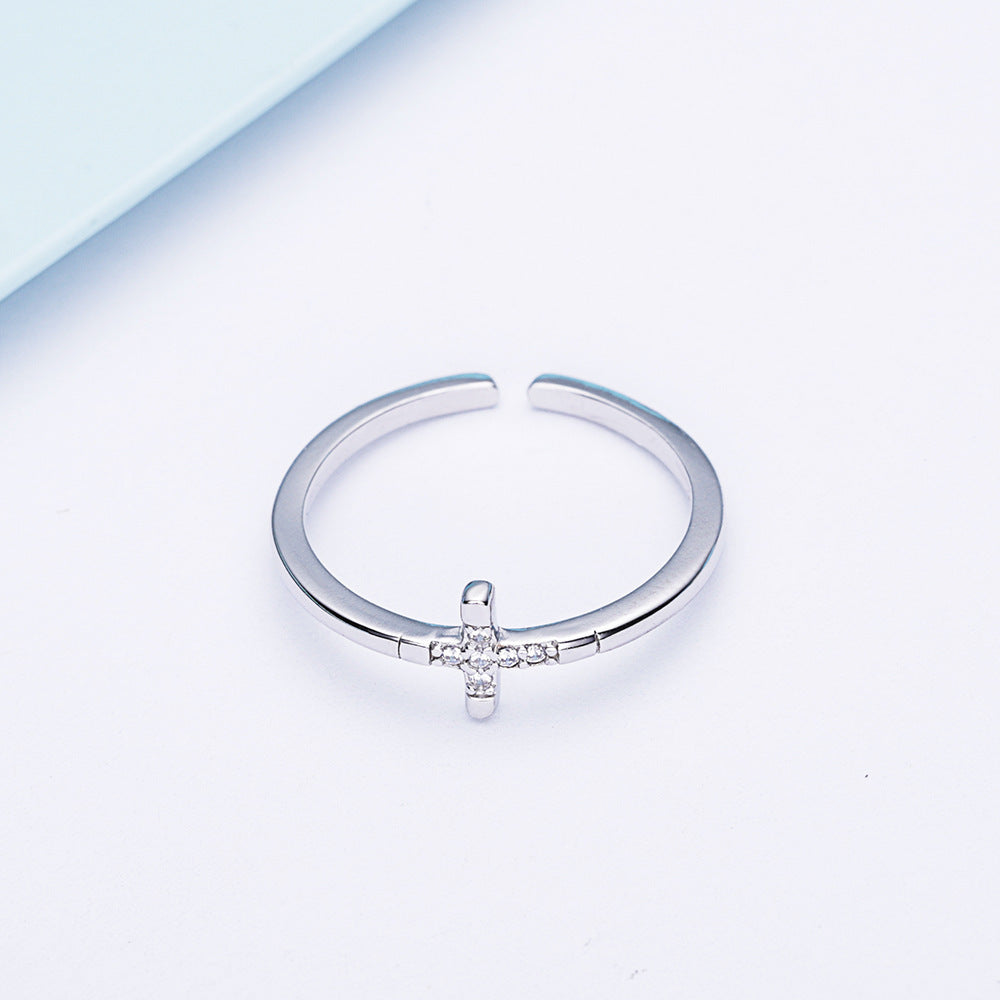 Womens 925 Sterling Silver Ring Simple Fashion Cross Design Lightweight Elegant Silver Ring For Women Sterling