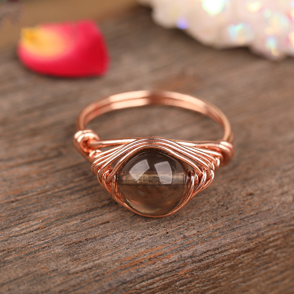 Natural Stone Bead Copper Adjustable Ring For Women Fashion Jewelry Handmade Party Promo Accessory About 20 Mm