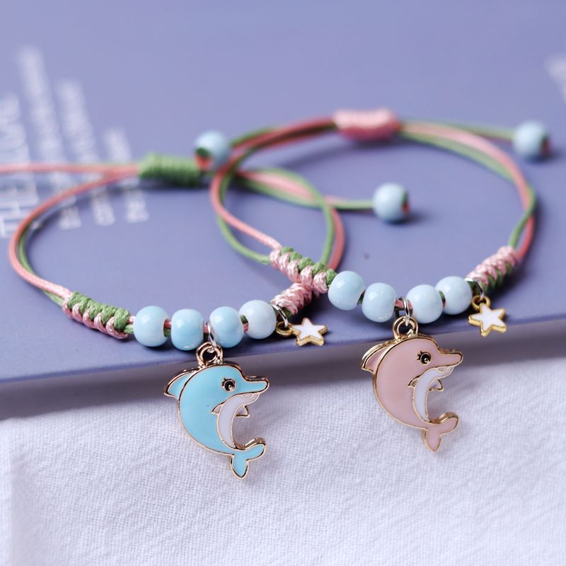 Unisex Dolphin Bracelet Adjustable Ceramic Beads Cartoon Animal Design Friendship Gift Individually Packed Now