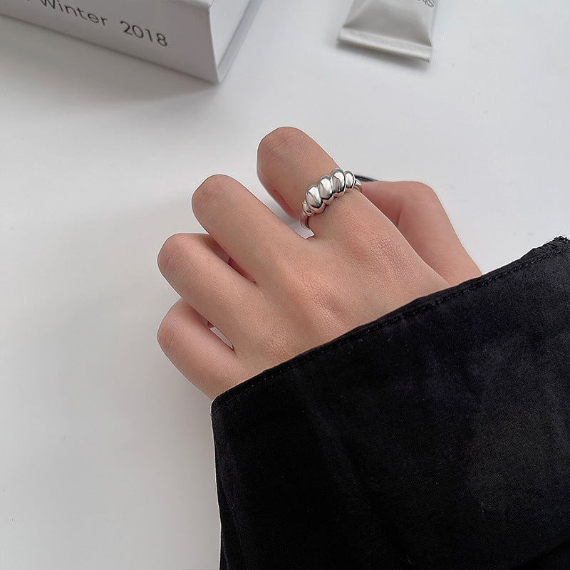 Geometric Plated Silver Ring Adjustable Band Irregular Texture Wind Design Korean Fashion Ring For Women Korean