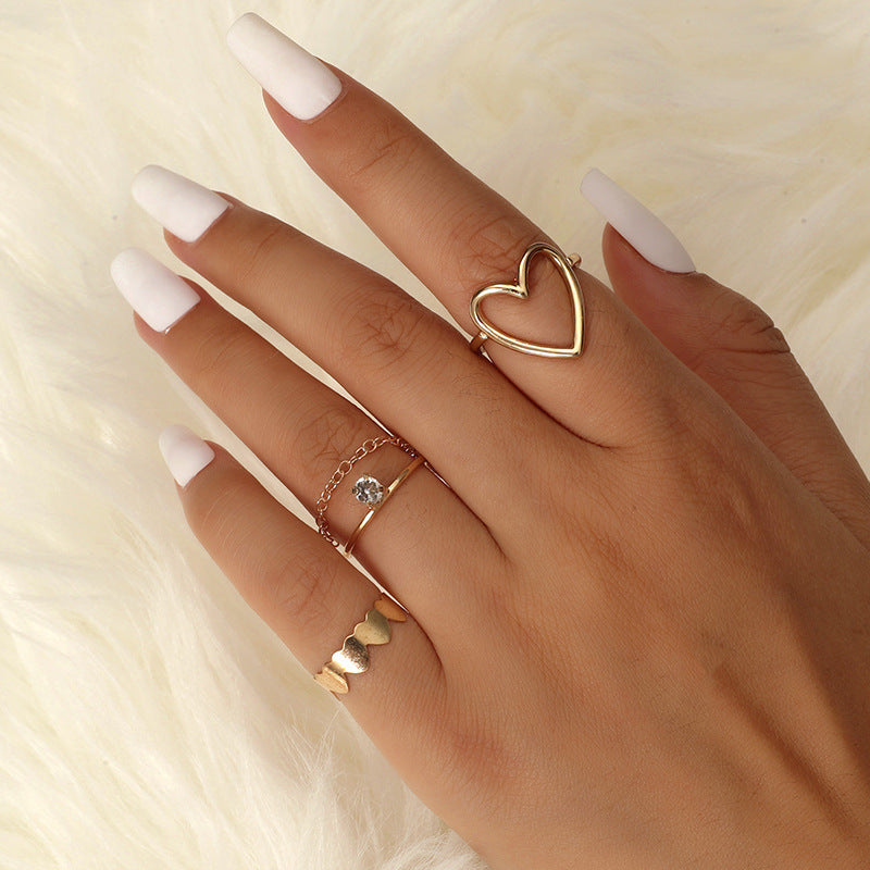 Womens Fashion Ring Gold Plated Metal Sleeve Hollow Heart