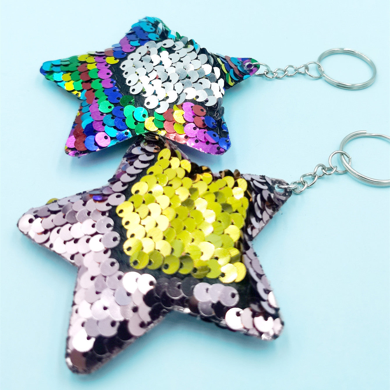 Sequined Five Pointed Stars Keychain Set Double Sided Metal Buckle Unisex Keychains For Keys Everyday Keychain