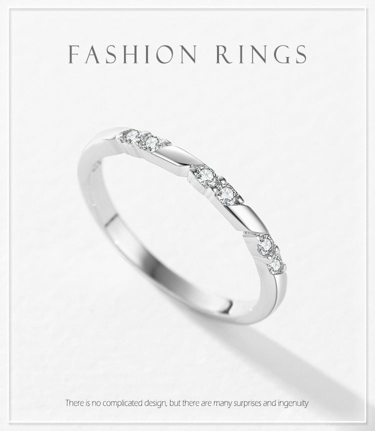 925 Sterling Silver Ring For Women Geometric Design With Zircon Line Band Classic Fashion Jewelry For Her Chic
