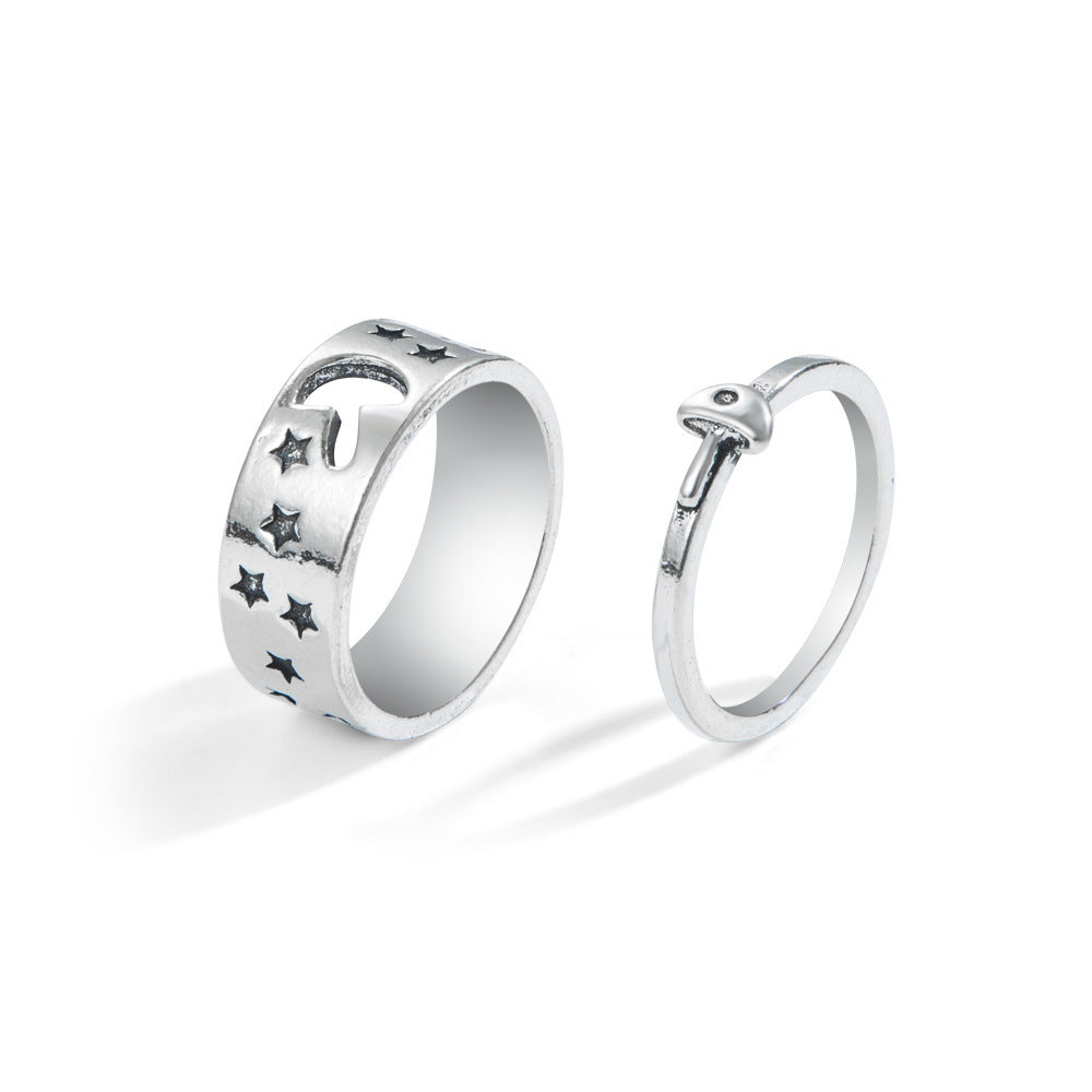 Machined Alloy Couple Rings Silver Dragon Punk Style for Women and Men Fashion Ring Set Unisex Gift Idea for Lovers