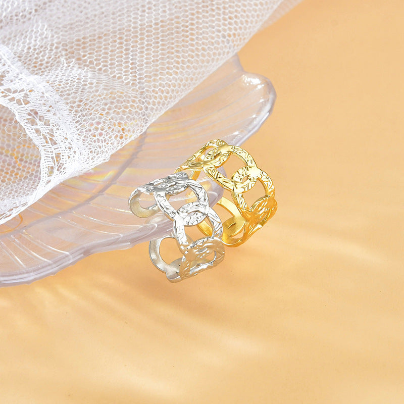 Stainless Steel Vintage Geometric Ring Adjustable For Men And Women Embossed Punk Style Durable High QualityXX