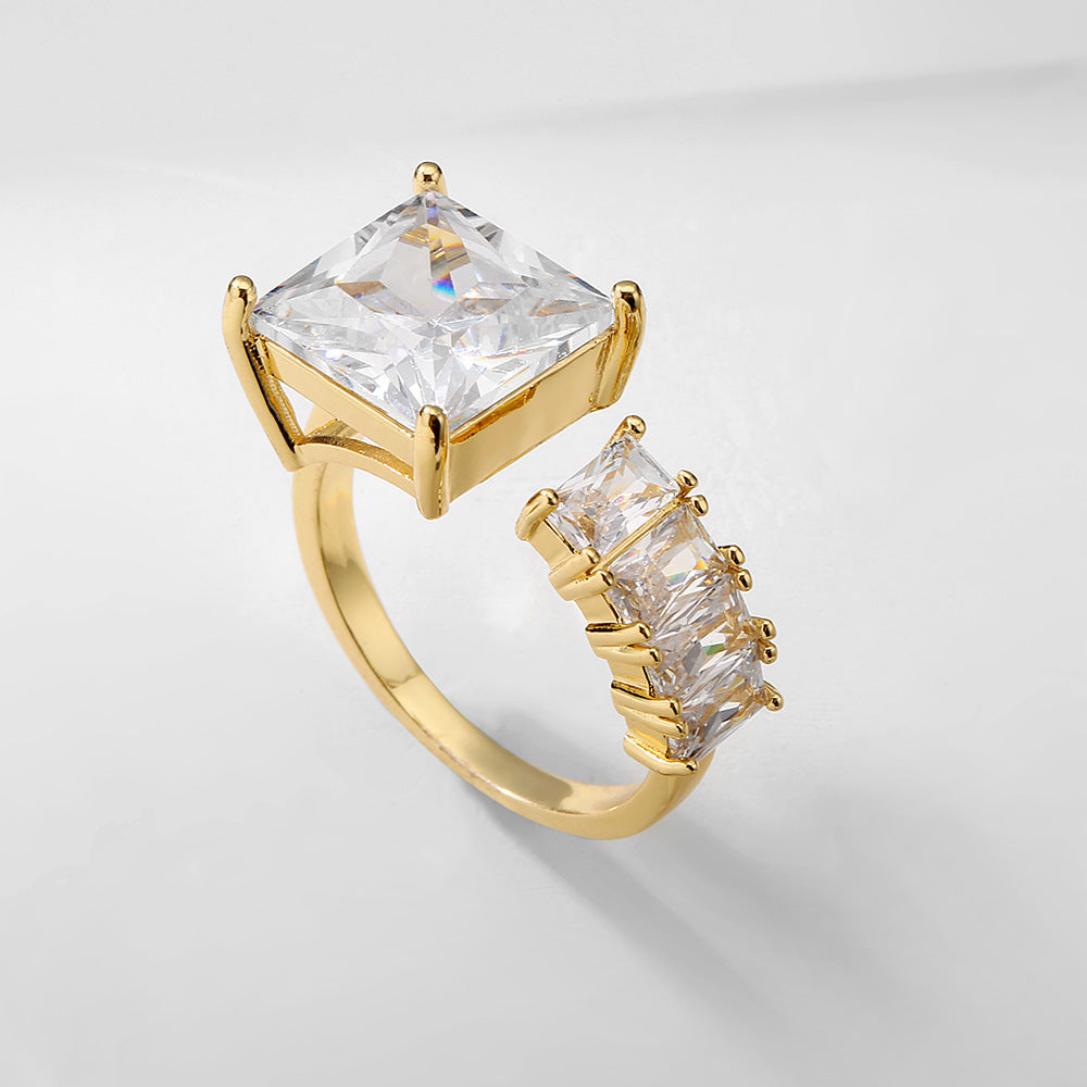 Women's Fashion Retro Temperament Inlaid Geometric Zircon Ring