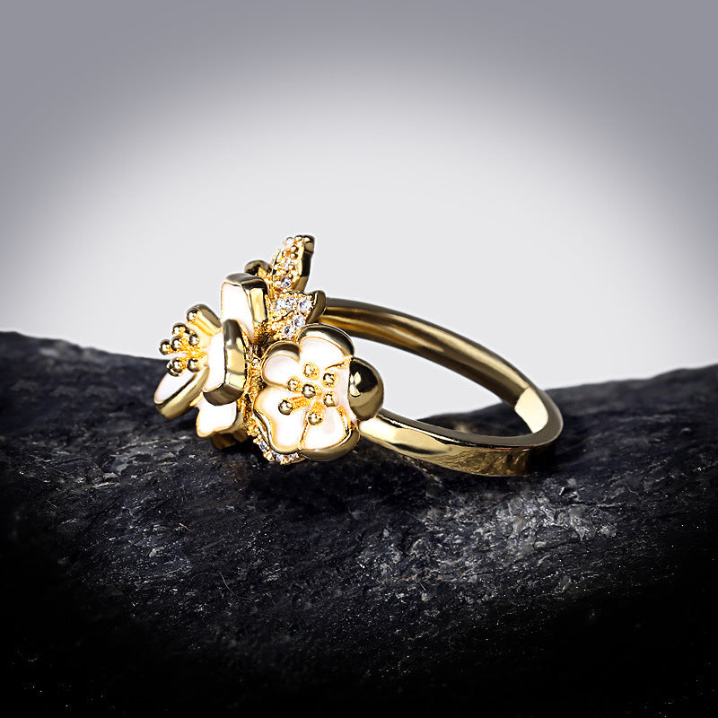 Women's All Match Fashion Small Daisy Ring Brass and Electric White Steel European Style Geometric In Gemstone Size