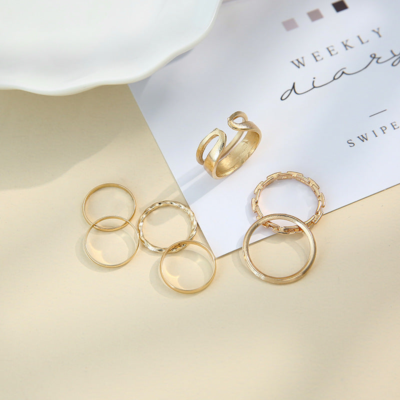 Geometric Ring Set 7 Piece Alloy Jewelry For Women European American Style Gold And Silver Rings Set Gift Shine