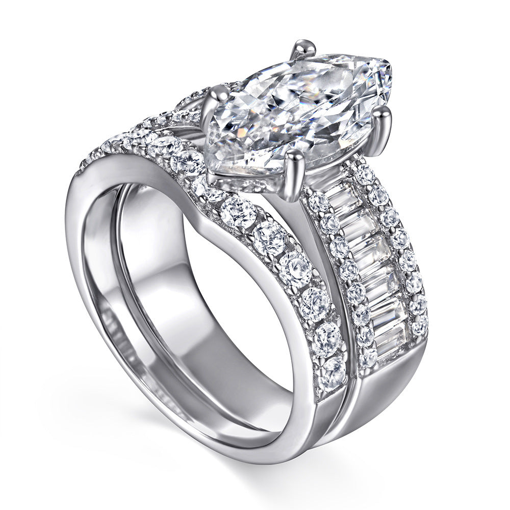 Womens 925 Sterling Silver Ring Square Horse Eye Zircon Gemstone Geometric Diamond Cut Design European American