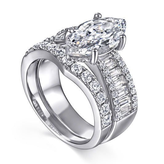 Womens 925 Sterling Silver Ring Square Horse Eye Zircon Gemstone Geometric Diamond Cut Design European American