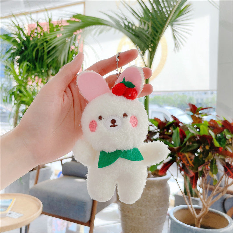 Plush Animal Keychain Cute Cartoon Bear and Rabbit Design Accessory for Keys Bags Brown White PP Cotton Desk Decor
