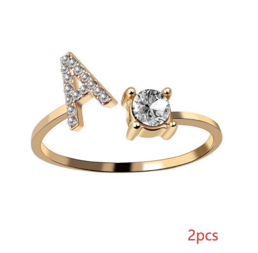 Womens Initial Letter Ring Adjustable Vintage Jewelry Zircon Accents Alloy Rhinestone Ring Perfect For Gifting