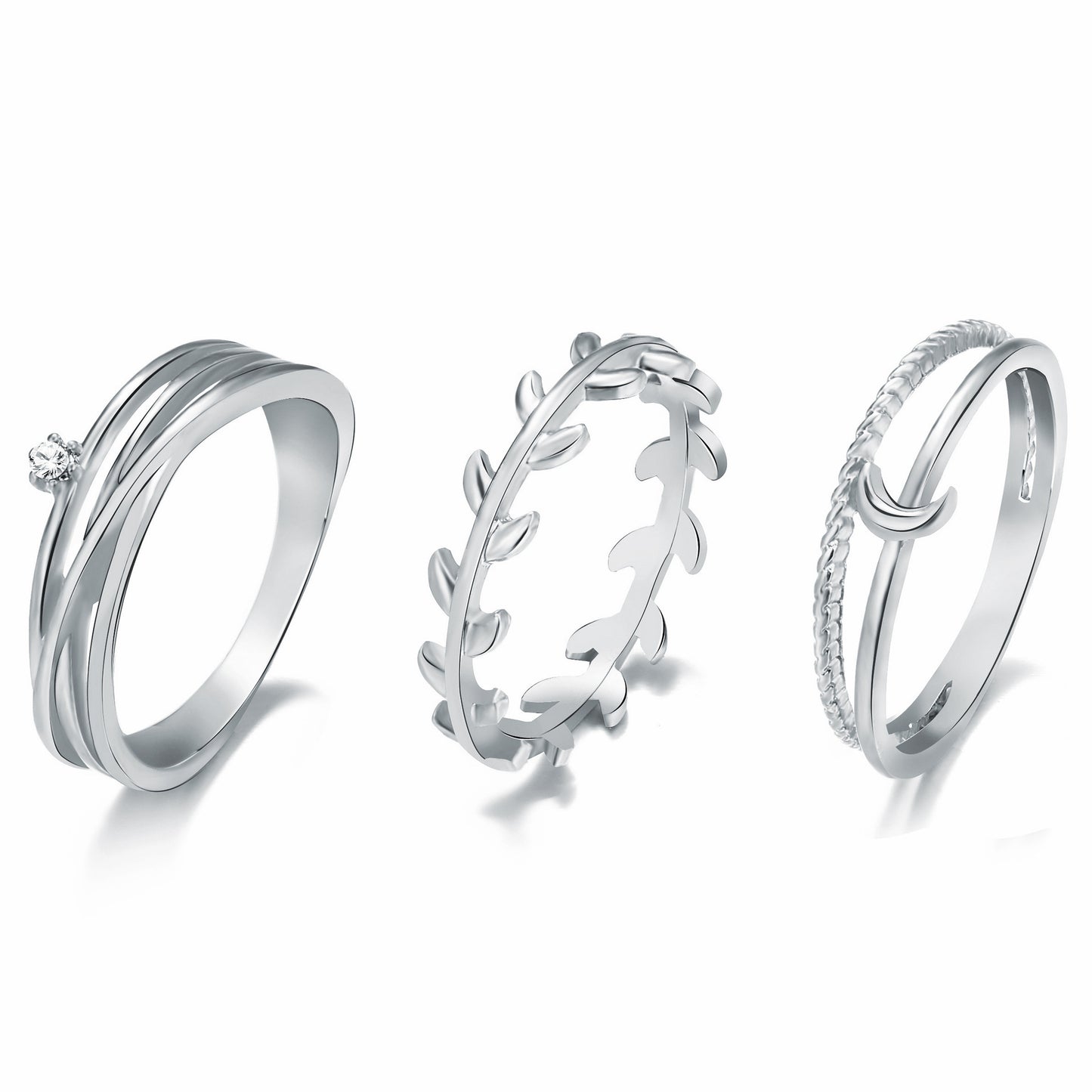 Womens Retro Leaf Ring Diamond Accent Alloy Unisex Celestial Moon Design Nature Inspired Jewelry Elegant Jewelry
