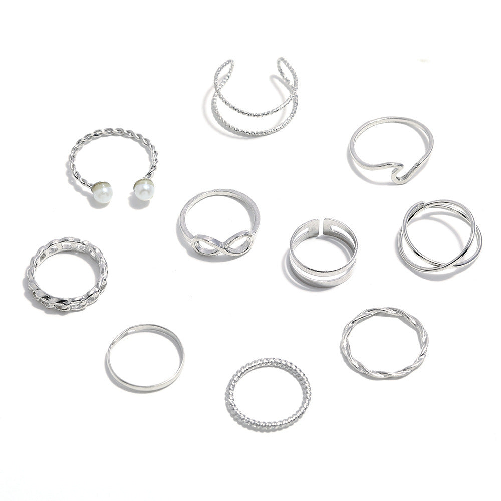Womens Alloy Ring Set Pearl Retro Rings Fashion Jewelry Accessories Everyday Wearable Special Occasions Silver