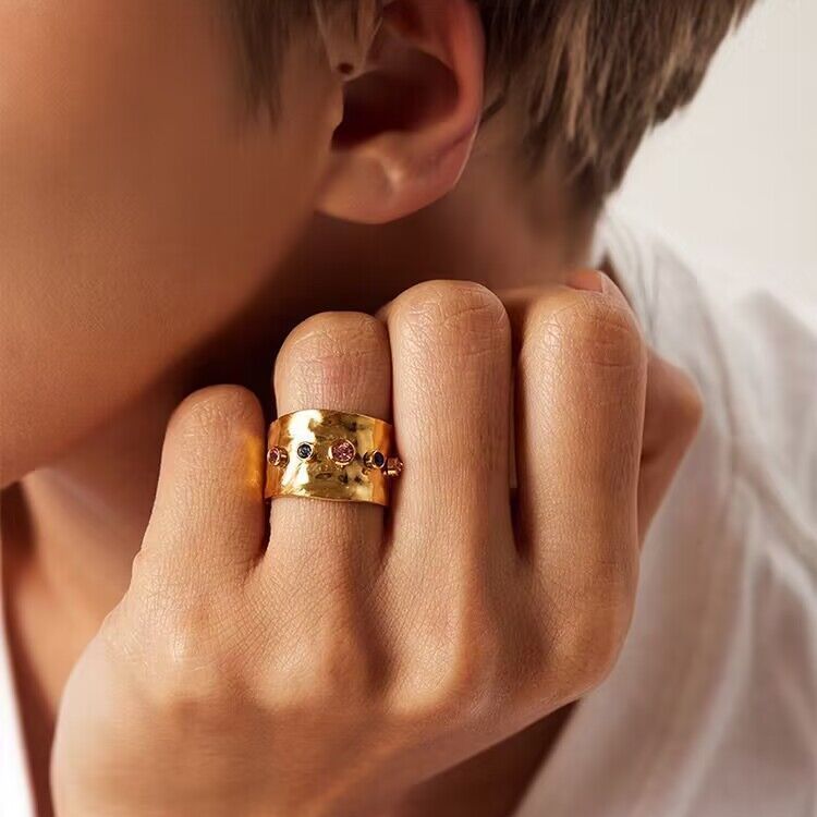 Open Ring 18K Gold Plated Titanium Steel Ring With Color Crystal Zircon Exotic Geometric Jewelry Ring Gift Now