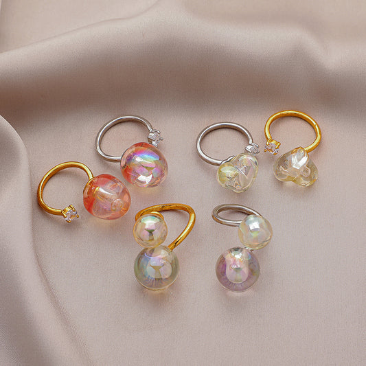 Geometric Ring 18K Gold Electroplated Copper Resin Inlay Jewelry Elegant Women Ring Beautiful Appearance Color