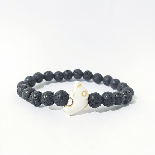 Beaded Bracelet Polished Glass Fashion Jewelry with 8mm Beads and 19cm Chain Black Weathered Agate and Amazon Stone