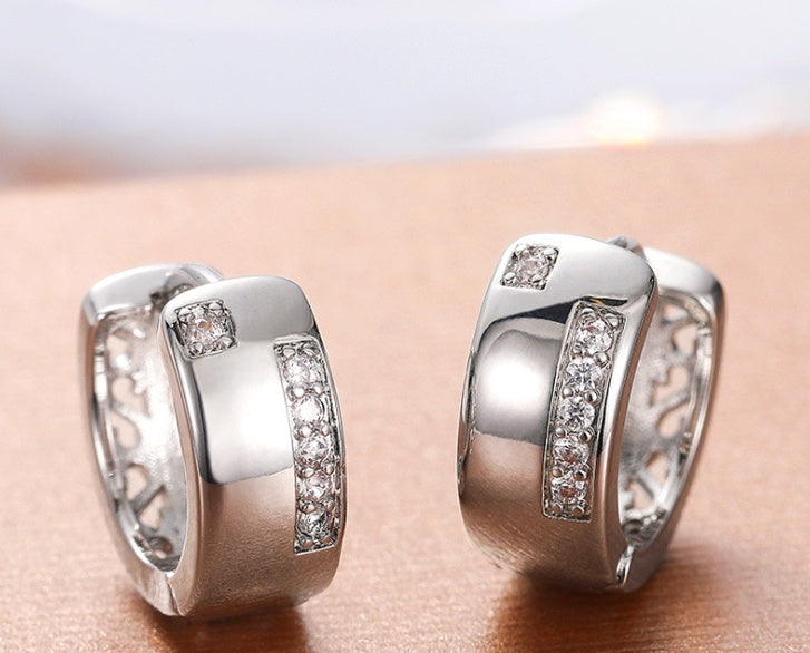 U Shaped Zircon Earrings Gold Plated Wedding Jewelry