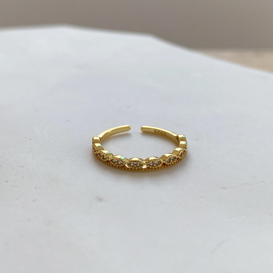 Women 925 Sterling Silver Bead Ring Mesh Ring Chain Ring Water Drop Zircon Diamonds Jewelry for Women Timeless