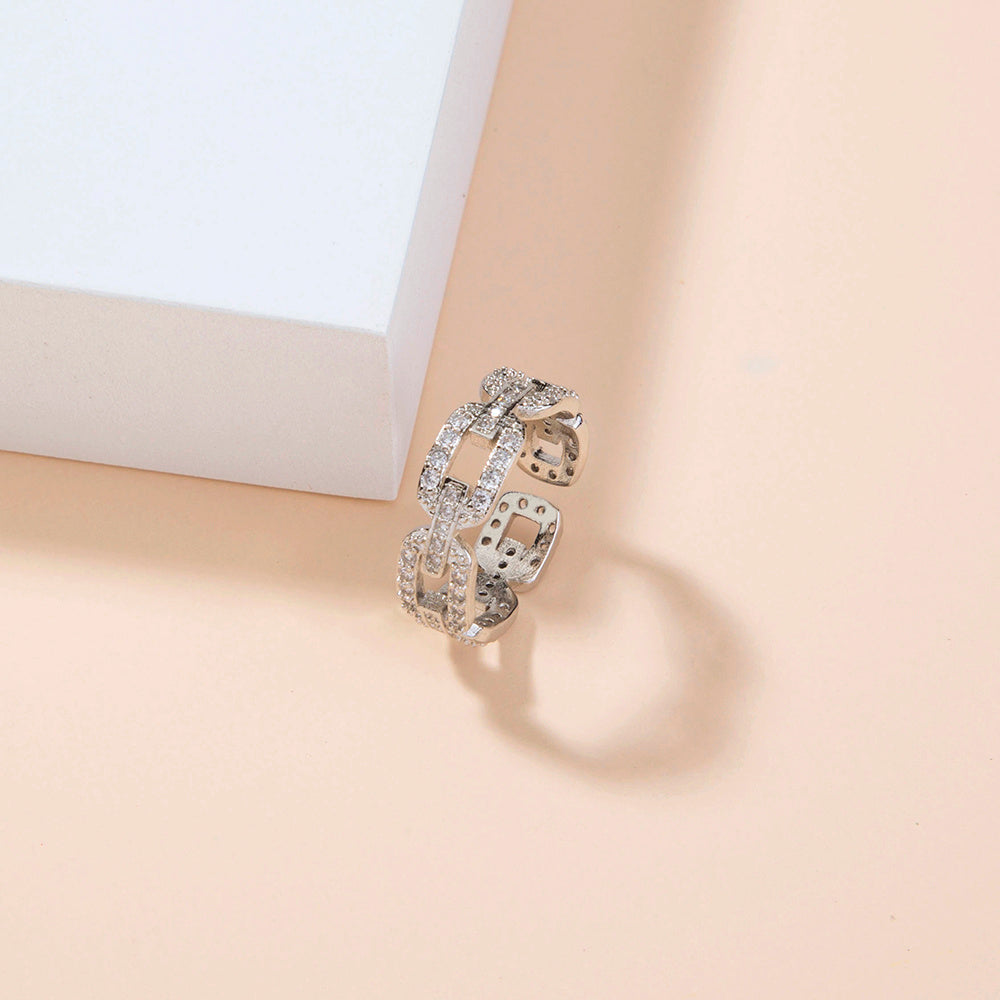 Sparkling Zirconia Cuban Chain Ring Adjustable Statement Jewelry For Parties And Nightlife Occasions Partytime