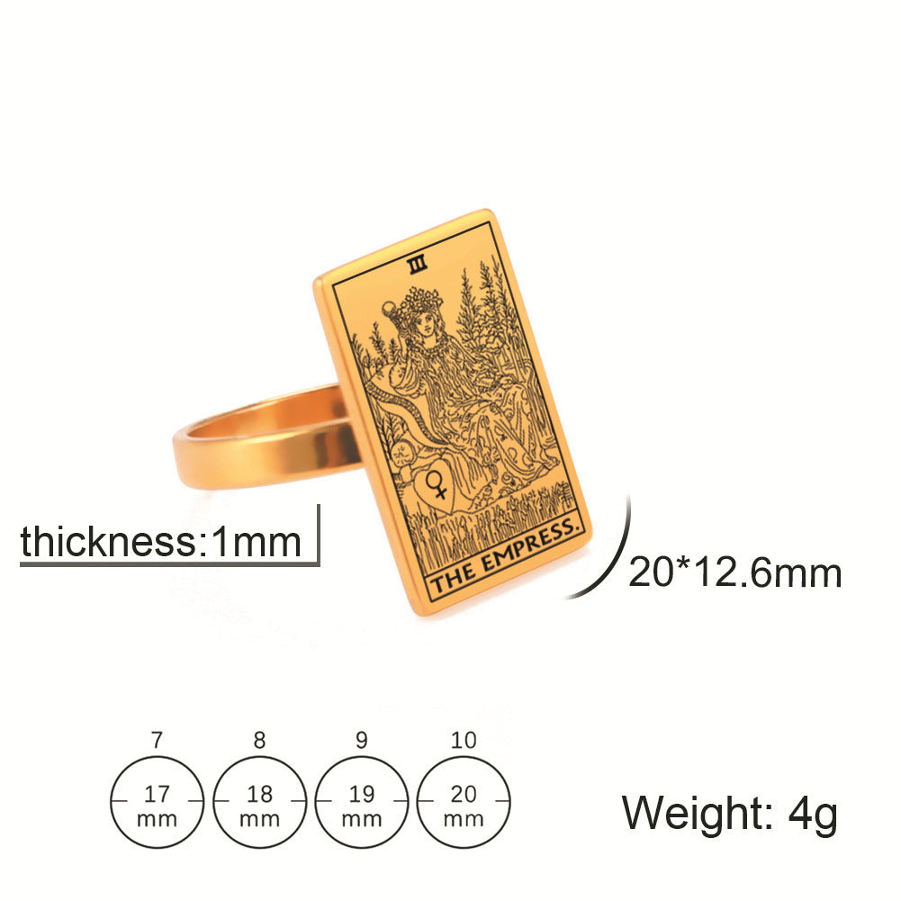 Unisex Tarot Card Ring Stainless Steel European American Patterned Jewelry Travel Souvenir Gift Accessory Men Women