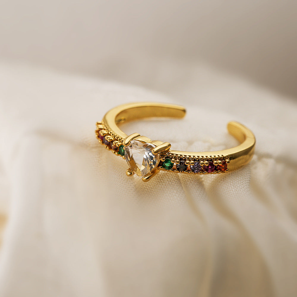 Womens Adjustable Copper Ring 18K Gold Plated Zircon Irregular Geometric Shape Size Adjustable Opening Ring Ring