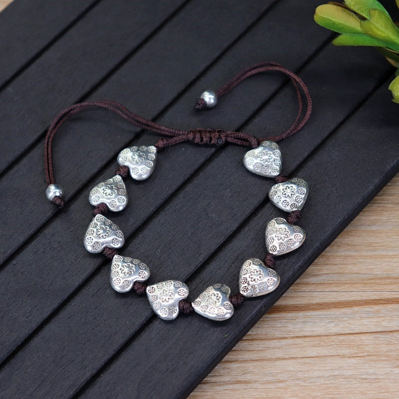 Ethnic Bracelet With Fish Pixiu Heart Flower Elephant Charms Alloy Electroplated National Design Single Bangle