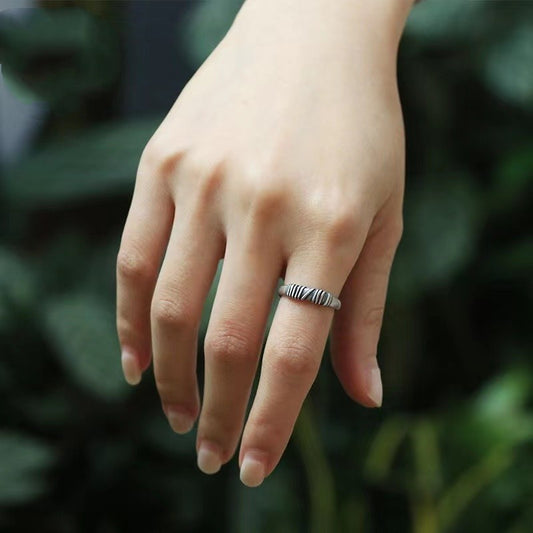 Unisex Adjustable Ring Retro Geometric Winding Design 925 Sterling Silver Copper Base Metal Vintage Style Chic