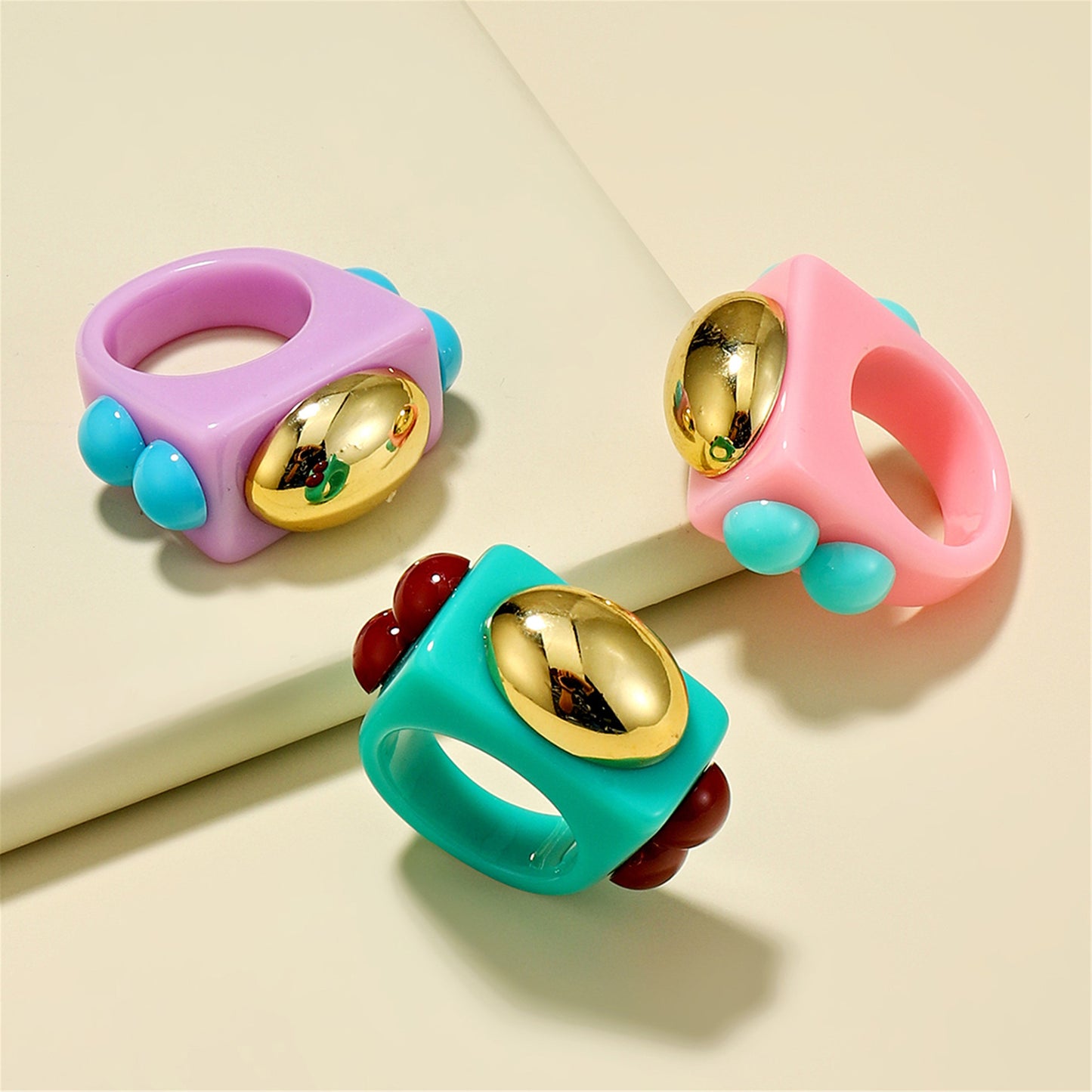 Womens Acrylic Geometric Chunky Rings Set 3 Piece Fashion Statement Jewelry For Daily Wear Gift Sets Daily Use