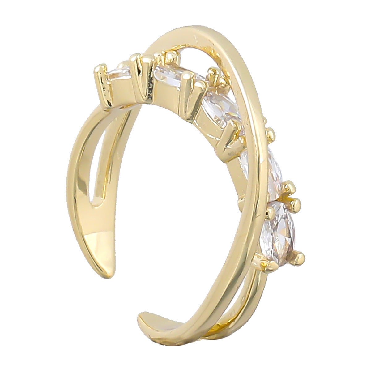 Womens Diamond Rhinestone Cross Ring Copper Micro Pave Geometric Gold Jewelry Fashion Ring Gift for Her Timeless Piece