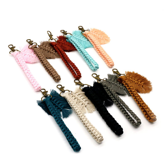 Handwoven Cotton String Keychain With Detachable Leaf Charm For Keys And Bags Accessory Cute Pendant Mini Size