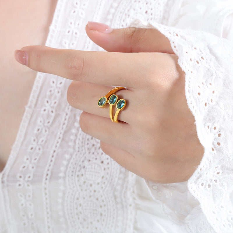 Geometrical Ring For Women Titanium Steel Gold Plated Irregular Design Glass Stone Fashion Rings Everyday Wear