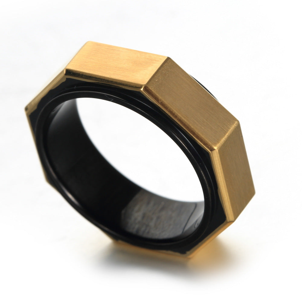 Mens Geometric Stainless Steel Ring Eight Sided Design