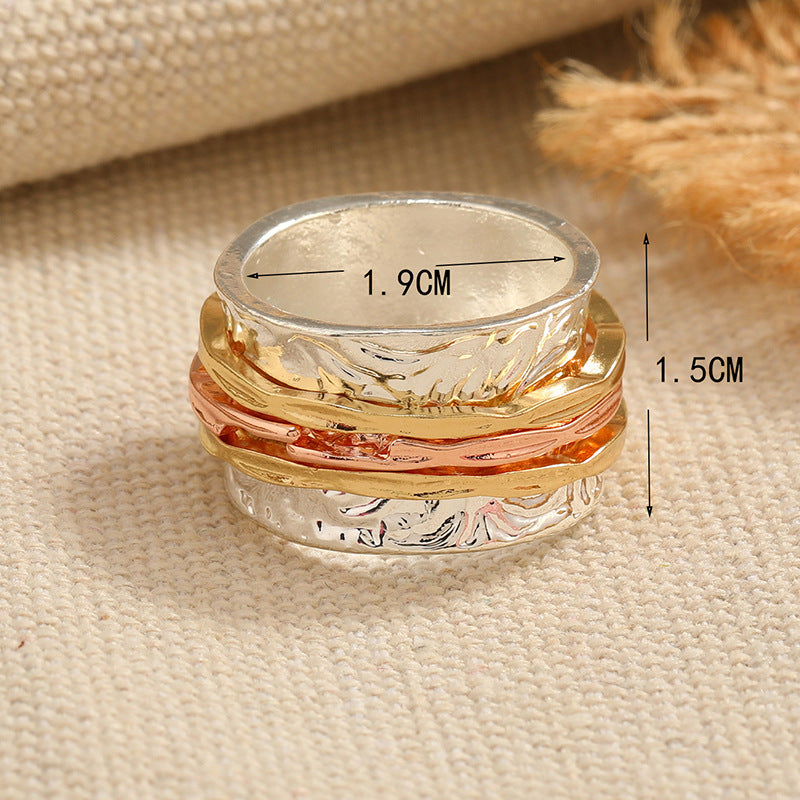 Women Knuckle Ring Fashion Geometry Pattern Alloy Metal Electroplated Yellow Silver Plated Ring European Style