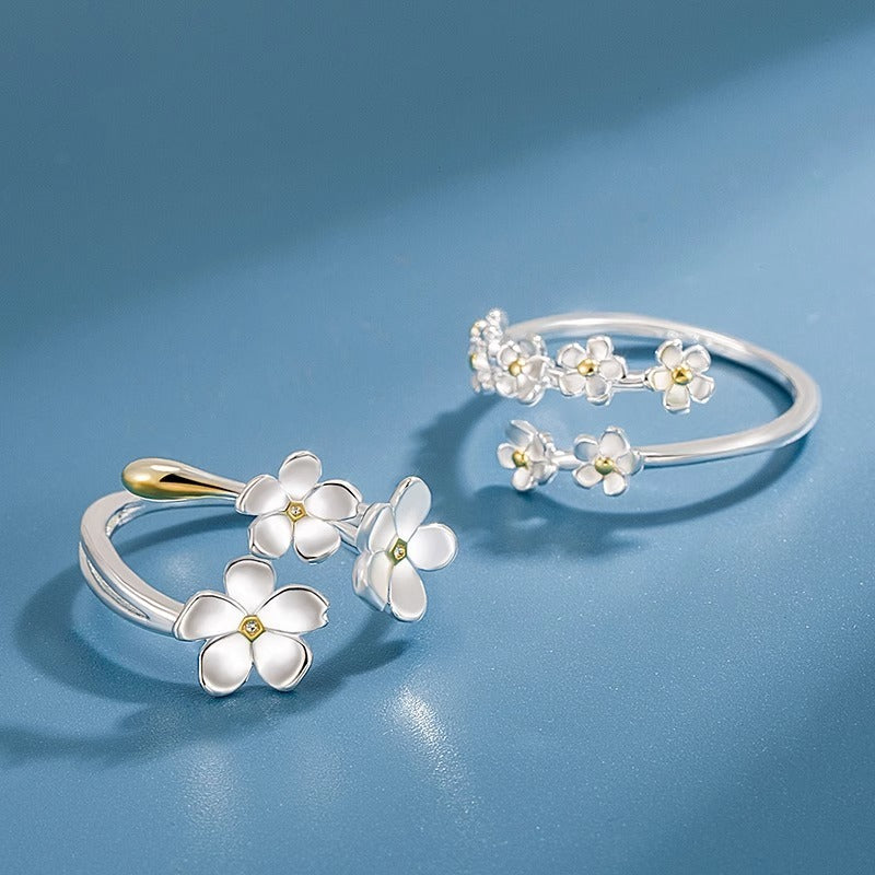 Womens Adjustable Ring Retro Geometric Petal Alloy Electroplated Artistic Flower Ring Temperament Jewelry Chic