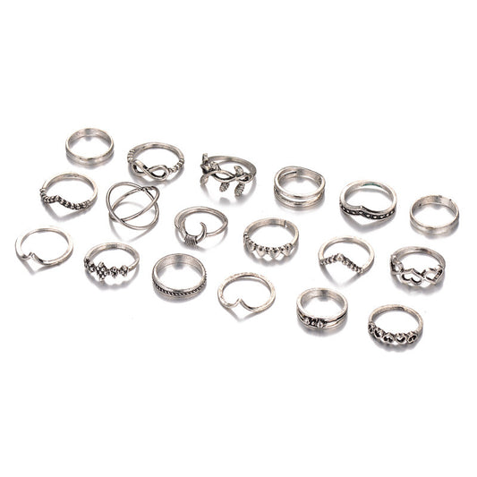 Womens Fashion Rings Set 18 Piece Metal Ring Collection Moon Ring European Ring Individually Packed Gift Ready