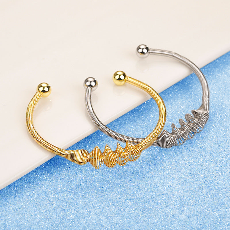 Bohemian Stainless Steel Spiral Wire Bracelet Electroplated Metal Jewelry Gift For Her Everyday Accessory Glow