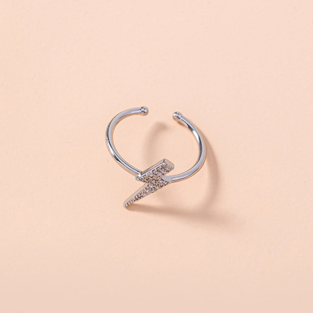 Geometric Zircon Copper Ring Lightning Design for Women Fashion Jewelry Trendy Everyday Wear for Any Occasions